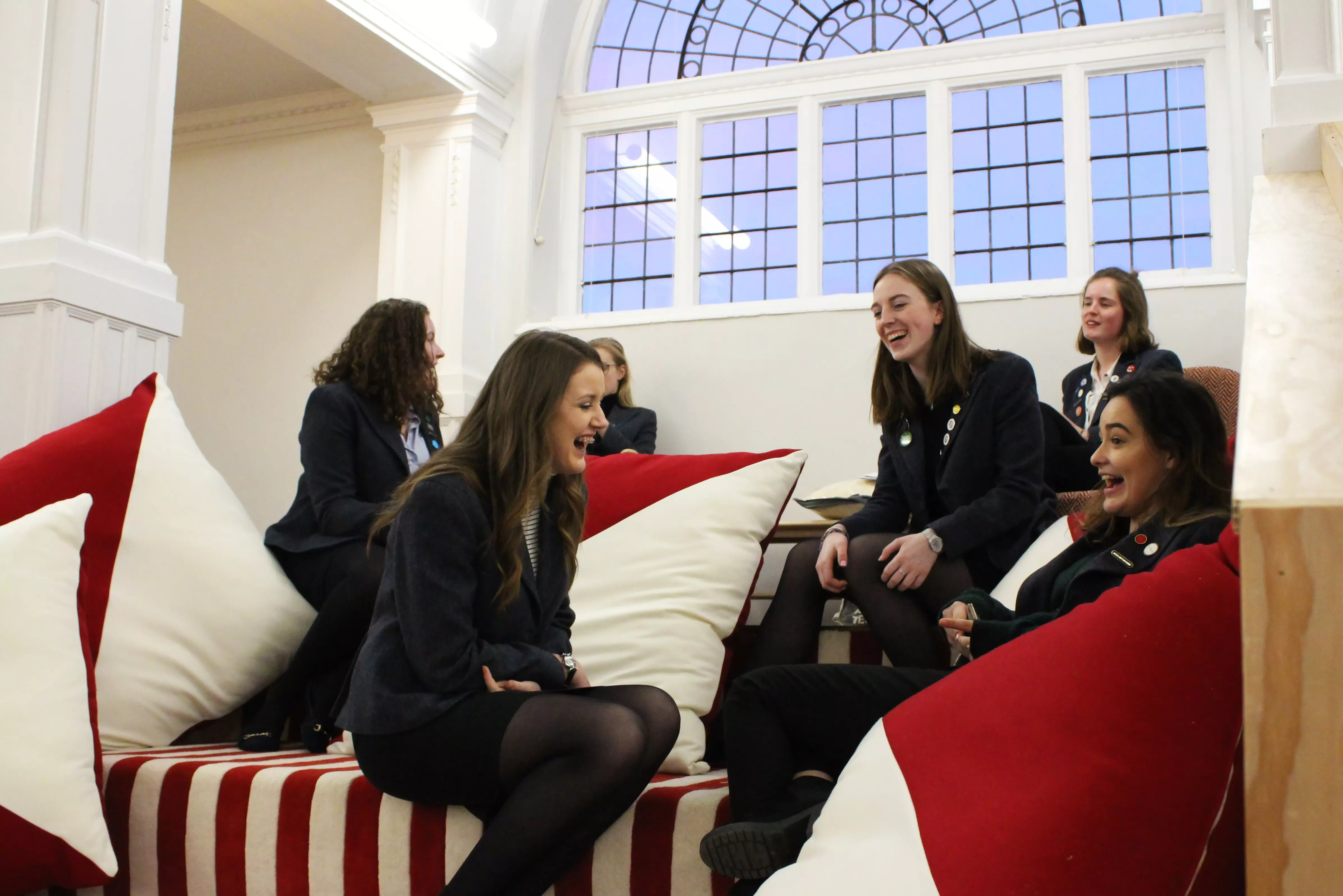 Girls at Roedean School appreciating their new, improved Sixth Form Centre, Keswick Hall | Dickinson British Boarding School Consulting